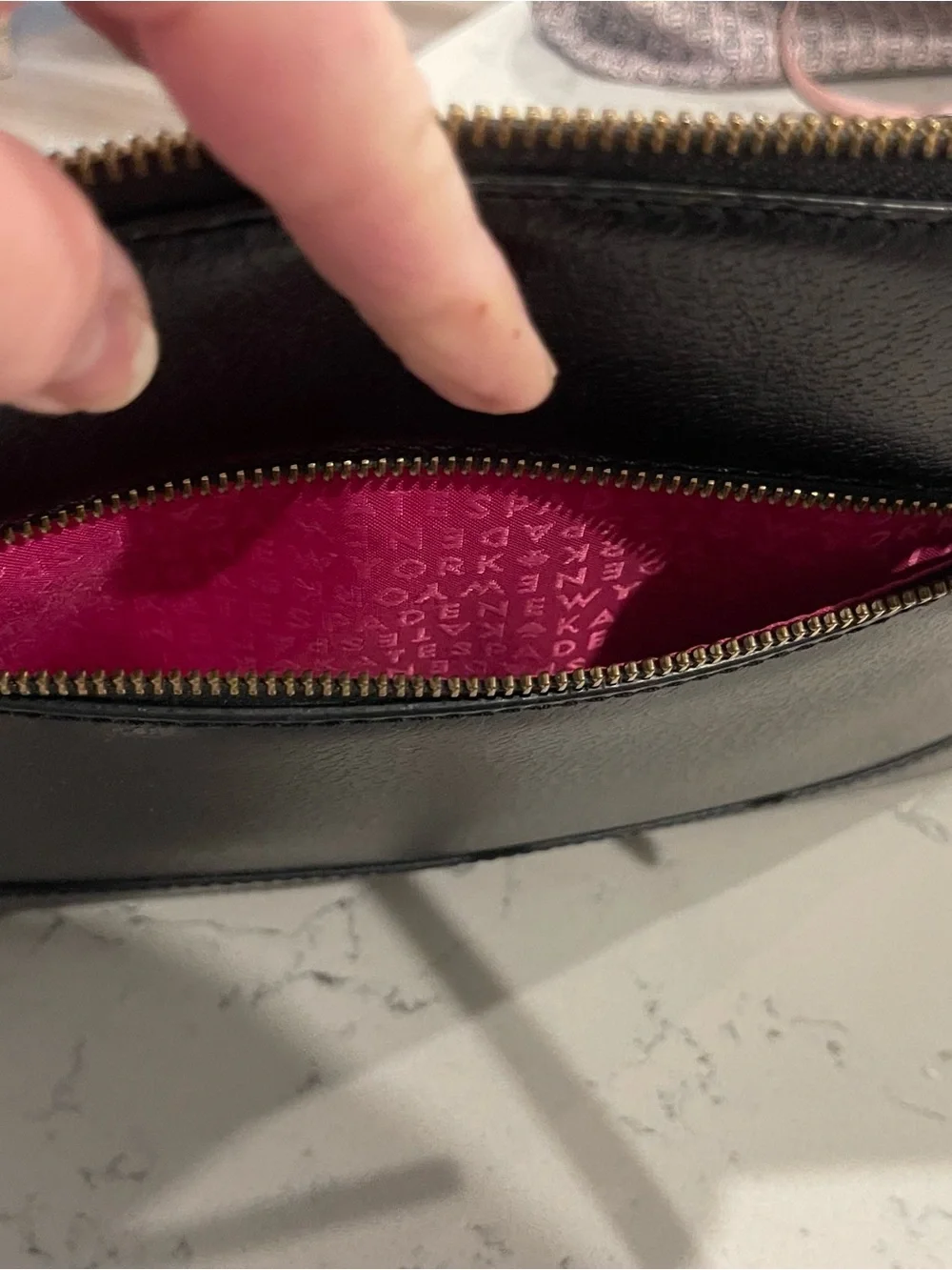 Kate Spade Wellesley Rachelle Black Leather Dome Satchel Pink Lining